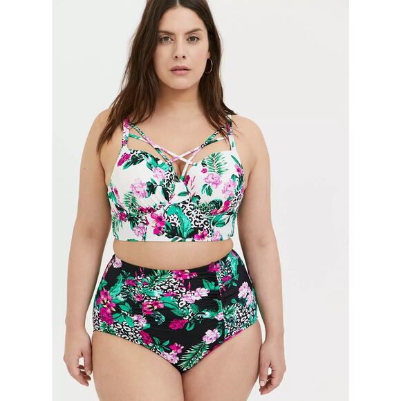 torrid Other - Torrid Underwire Strappy Front Bikini Top Size 0 D/DD White Leopard Tropical